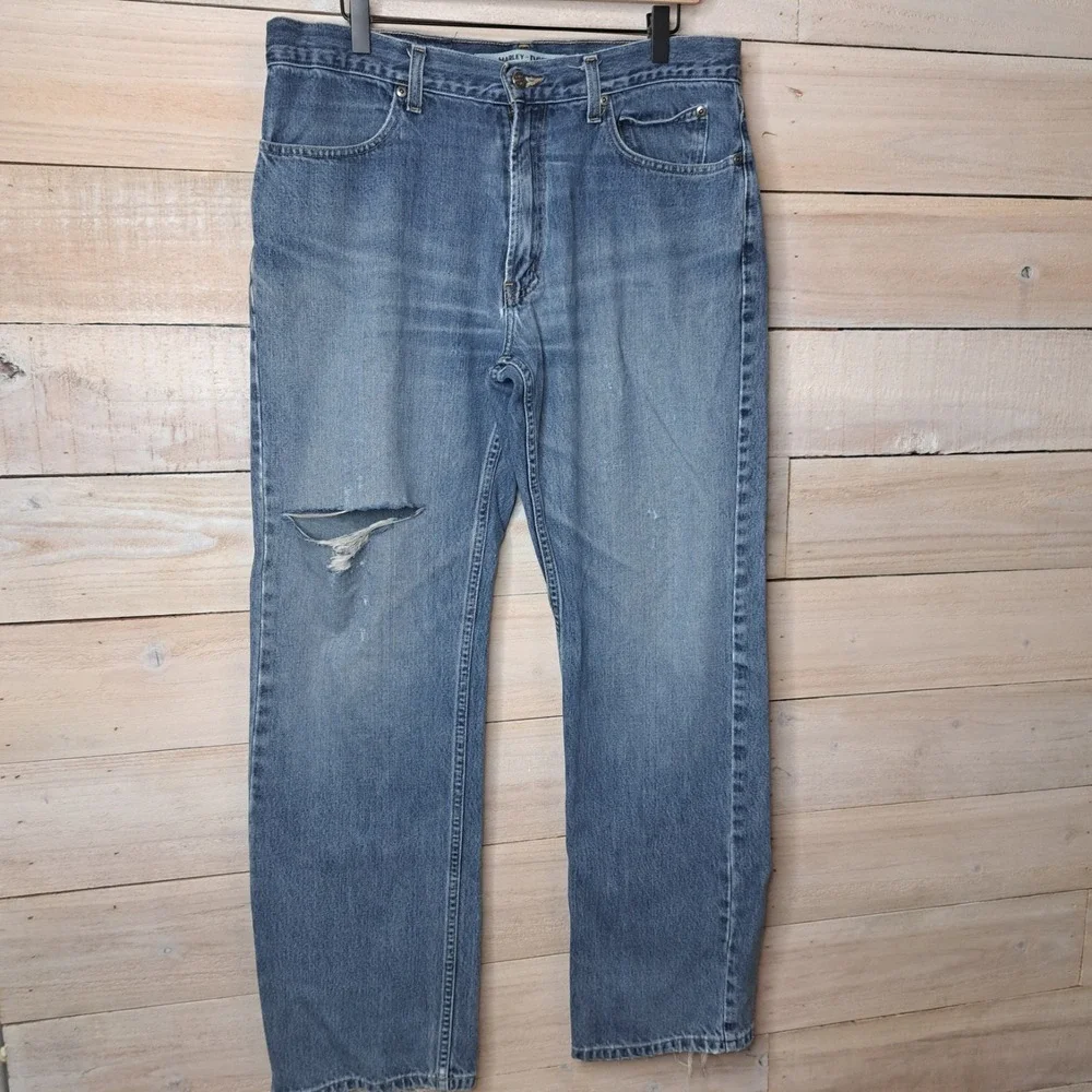Bikercore Thrashed‎ Harley Davidson Jeans Men's 36x34 Straight Leg Relaxed Fit